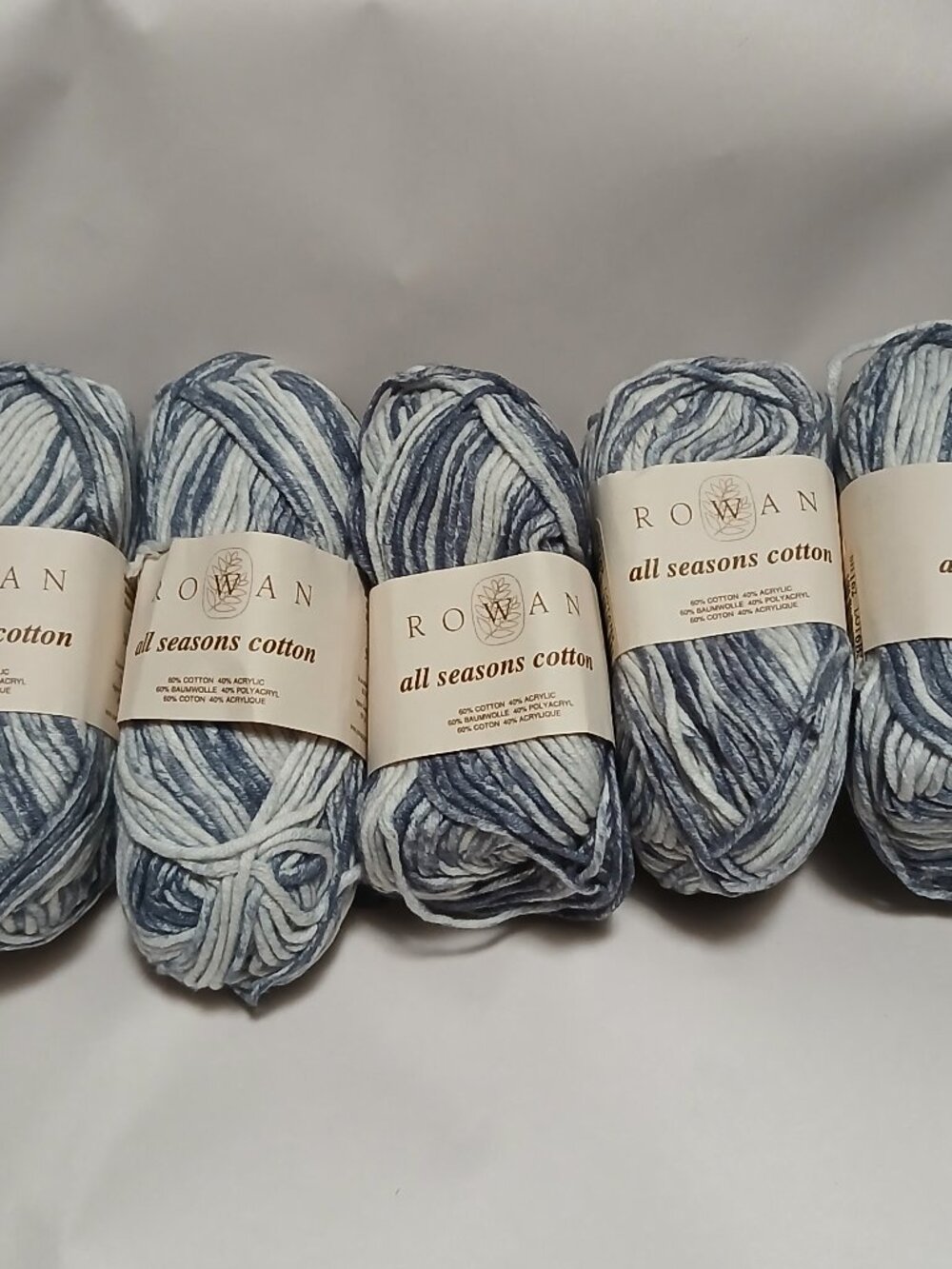 Rowan All Seasons Cotton Yarn - Aran - Lot of 5 x 50g Balls - 162 Surf - HTF/NOS